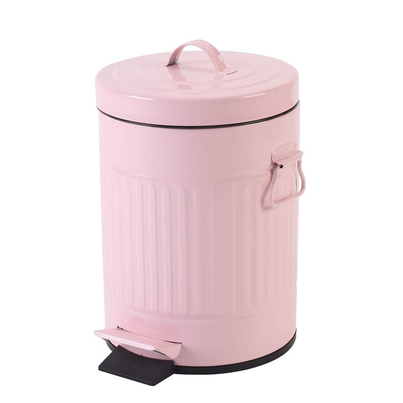mingol Bathroom Trash Can with Lid, Small Trash Can Wastebasket for Home Bedroom with Lid, Round Waste Bin Soft Close, Retro Vintage Garbage Metal Cans for Office, 5 Liter / 1.3 Gallon, Glossy Pink - Image 1